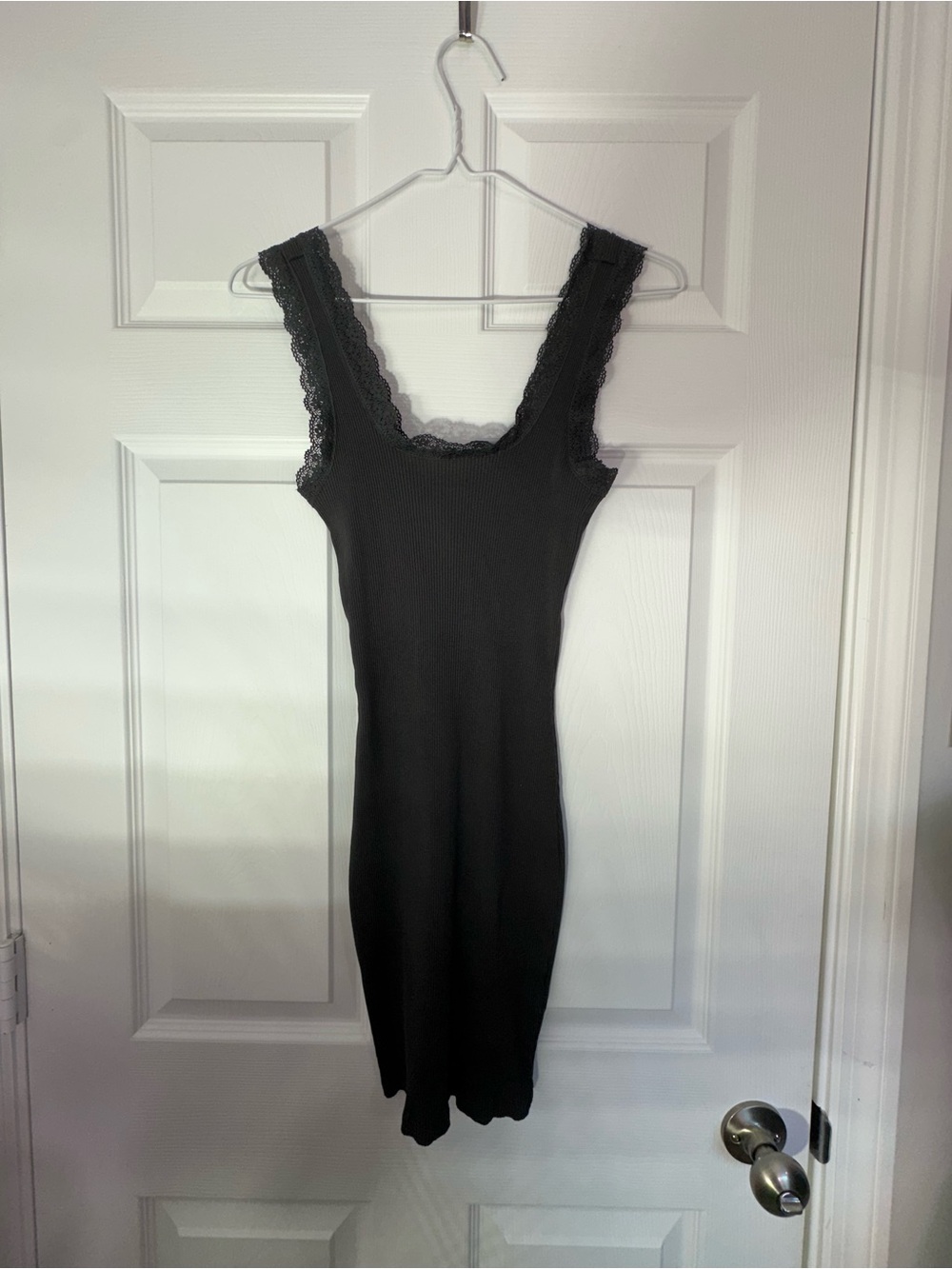 H&M Charcoal Grey Ribbed Lace Trim Mini Dress - Small